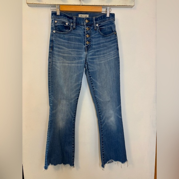 Madewell Cali Demi Boot Raw Hem Button Fly Jeans - Picture 1 of 9